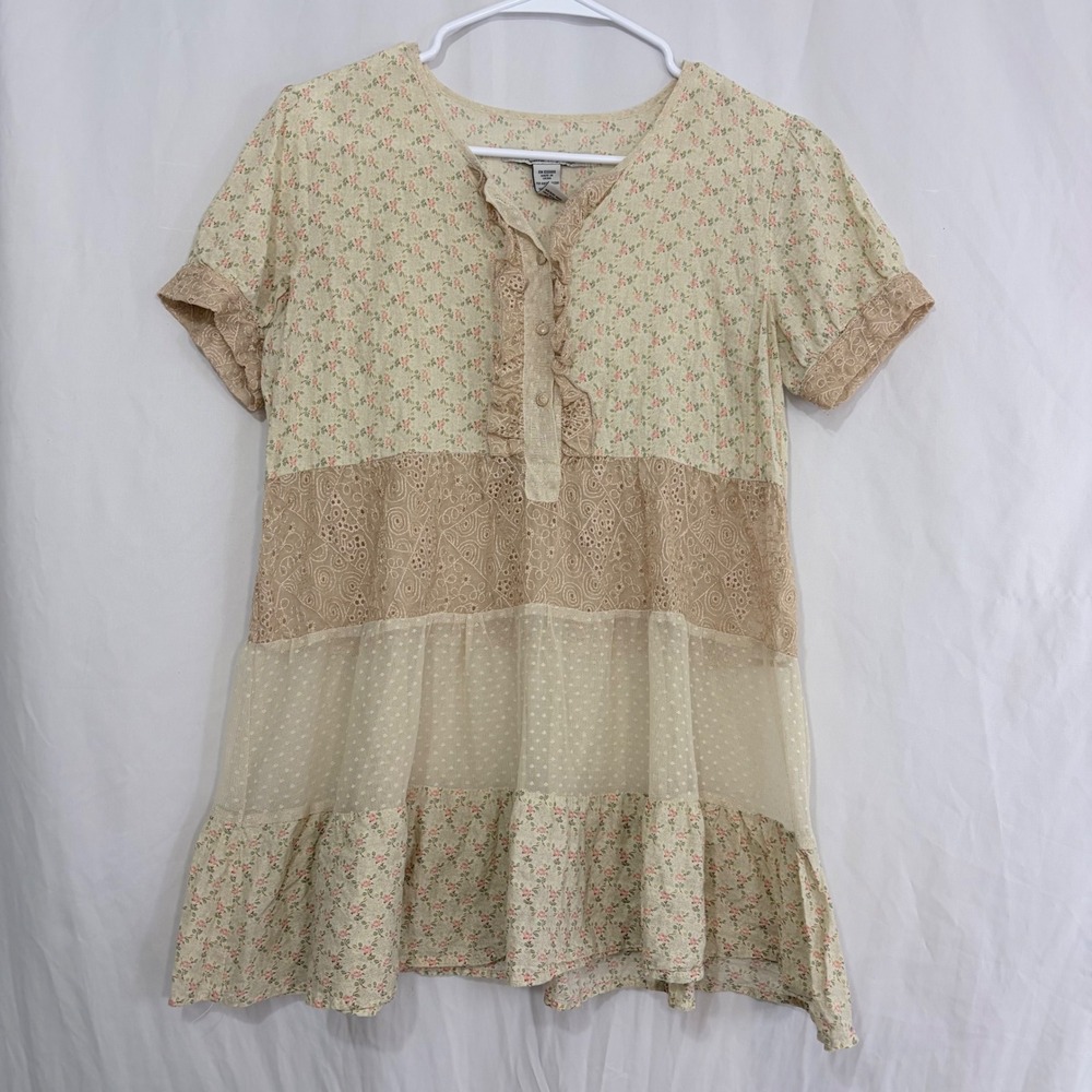 American Rag Floral Lace Cottagecore Peasant Blouse Boho Prairie Top Womens S